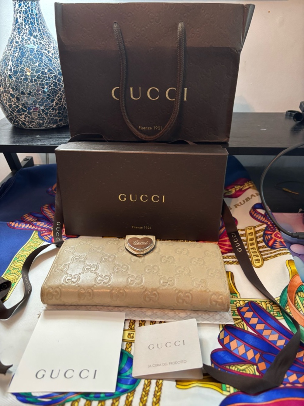 Authentic Gucci Guccissima Leather "Lovely Heart" Wallet - Full Boutique Set